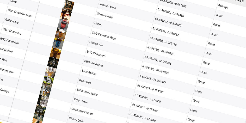 View collected data on a table